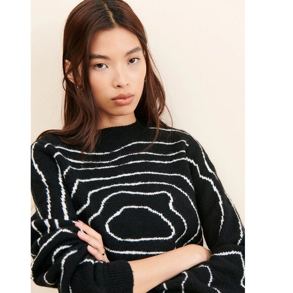 Black Spiral Sweater, Size Medium, Oversized Playful Knit for Fall, Black White - Picture 2 of 7